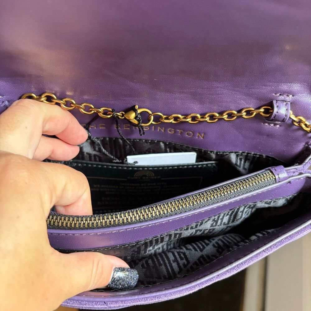 NWT Kurt Geiger Kensington Duet Purple Quilted Suede + Leather 3-way w/ Dust Bag - Picture 5 of 12